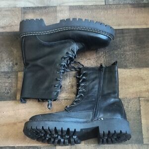 Avellini Made In Portugal Black Leather Lace-Up Combat Boots Sz EU 40 US 9 Women